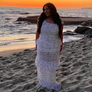 White and blue floral maxi dress